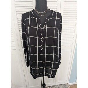 Talbots Blouse Top Shirt Women's L Black White Squares Pullover Plaid Normcorp